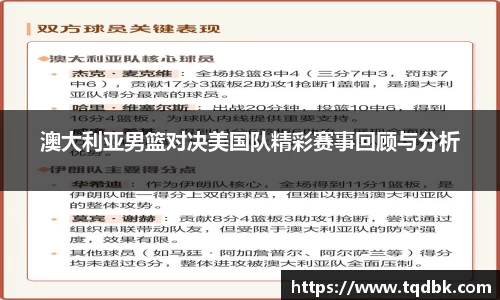 澳大利亚男篮对决美国队精彩赛事回顾与分析